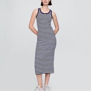 GAP Rib Midi Tank Dress L Bodycon Cotton Navy & White Stripes Sleeveless XL